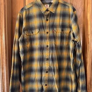 Levi's Men's Mustard and Black Plaid Shirt